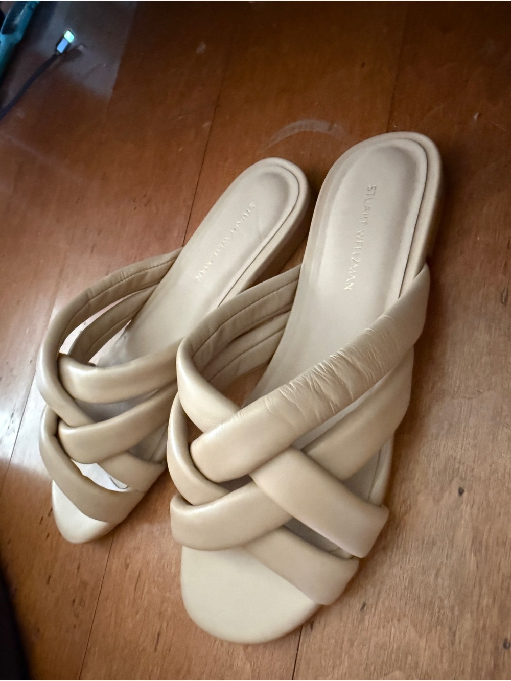 Stuart Weitzman Nude/Tan Braided crossover Slide Sandal, new, sz 7 cute! - Picture 2 of 5
